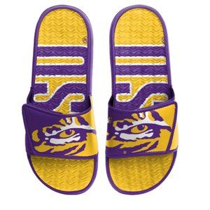 NEW! LSU Purple and Gold Colorblock Big Logo Slide Sandal FOCO Size L Mens